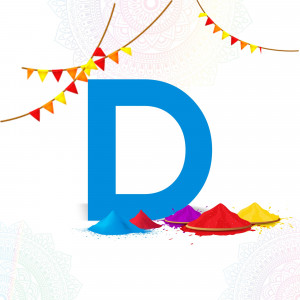 Letter D with Holi colors and decorations