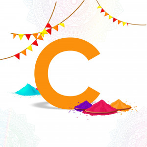 Letter C with colorful powder and festive decorations for Holi