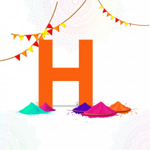Letter H with Holi colors and decorations