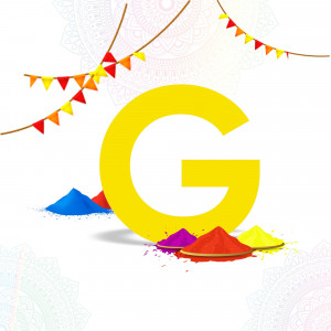 Letter G with Holi colors and decorations