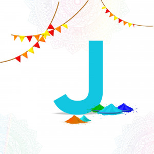 Letter J with Holi colors and decorations