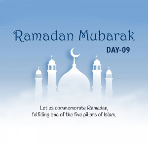 Ramadan Mubarak greeting with mosque silhouette
