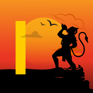 Silhouette of Hanuman with a sunset background