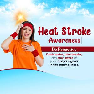 Woman experiencing symptoms of heat stroke with text overlay 'Heat Stroke Awareness'