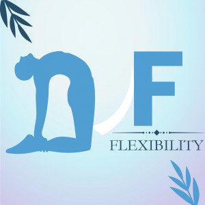 Silhouette of a person in a yoga pose with the letter F and the word Flexibility