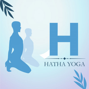 Silhouette of people in yoga poses with the text 'Hatha Yoga'