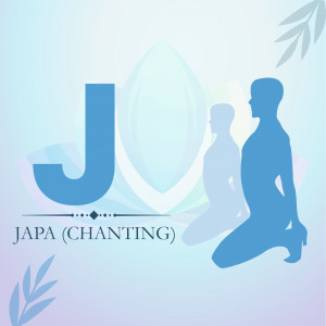 Silhouette of people meditating with a large letter J and the text 'JAPA (CHANTING)'
