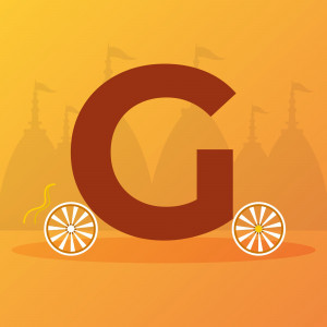 Illustration of the letter 'G' designed as a chariot with a temple background, representing Google India.