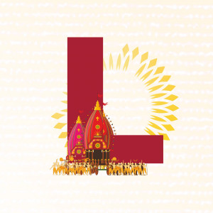 Letter L with Rath Yatra chariot and devotees illustration