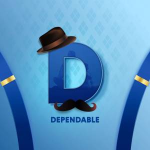 Letter D with hat and mustache, representing dependability