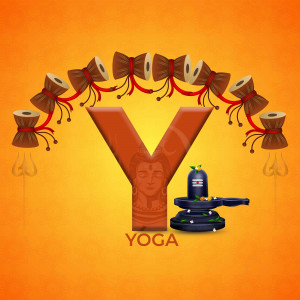 Letter Y with Lord Shiva and Damru symbols representing Yoga