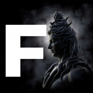Image of Lord Shiva's face with a large white letter F in the foreground