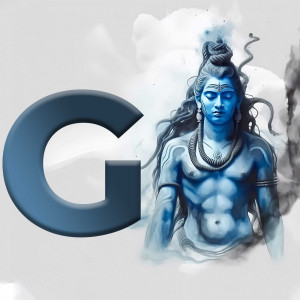 Digital art of Lord Shiva with a large letter G in the foreground