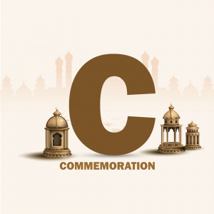 Letter C with Ramadan Lanterns and Mosque Background