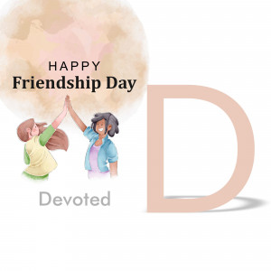 Watercolor illustration of two women giving a high five with the text 'Happy Friendship Day' and 'Devoted'.