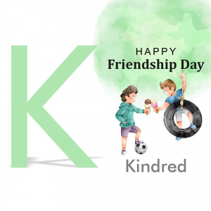 Watercolor illustration of two boys celebrating Friendship Day with ice cream and a tire swing.