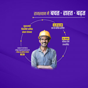Image depicting a construction worker with budget highlights for Rajasthan.