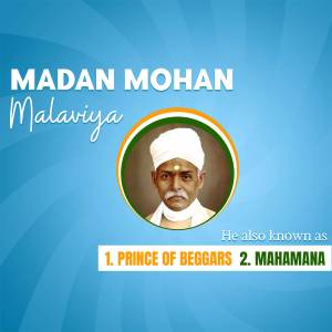 Portrait of Madan Mohan Malaviya with Indian flag colors in the background