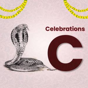 Image depicting a cobra and the letter 'C' with festive decorations, representing Nag Panchami.