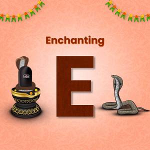 Image depicting the letter 'E' with a Shiva Lingam and a Cobra, representing Mahashivratri
