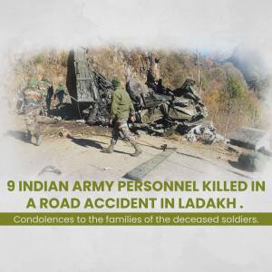 Wreckage of a vehicle after a road accident in Ladakh involving Indian Army personnel.