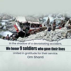 Image depicting a rescue operation after a bus accident involving soldiers, with a memorial message.