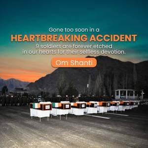 Image depicting a memorial for soldiers who died in an accident, with the Indian flag and a mountain backdrop.