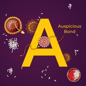 Raksha Bandhan greeting with letter A and traditional elements