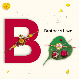 Raksha Bandhan greeting with a large letter 'B' and Rakhi bracelets