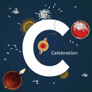 Raksha Bandhan festive graphic with letter C and traditional elements