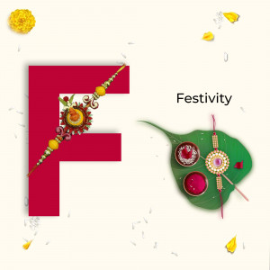 Letter F decorated with Rakhi and festive elements