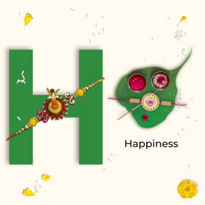 Raksha Bandhan greeting with letter H and traditional items