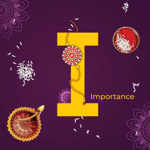 Raksha Bandhan graphic with a golden 'I' and traditional elements
