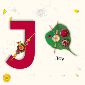 Letter J with Rakhi and festive decorations for Raksha Bandhan