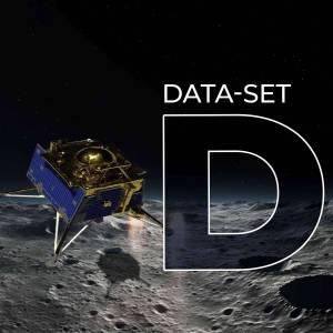 A rendering of the DATA-SET D satellite orbiting the moon.