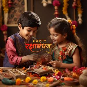 Two children, a brother and sister, celebrating Raksha Bandhan.