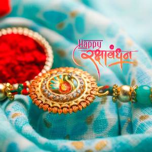 Close-up of Rakhi with kumkum and sweets