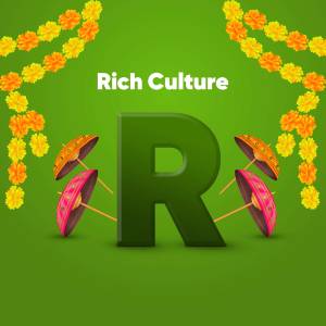 Letter R with traditional Indian decorations