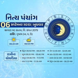 Gujarati Daily Panchang with astrological details for September 6, 2023