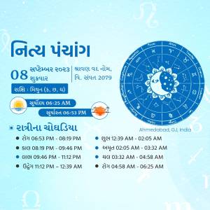 Gujarati Panchang with astrological details for September 8th, 2023