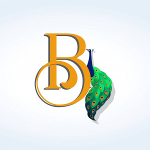 Logo featuring a peacock and the letter B