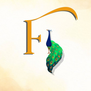 Letter F with a peacock illustration