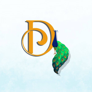 Letter D with a peacock illustration
