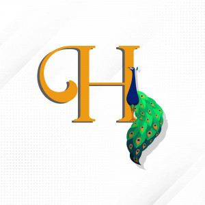 Letter H logo with a peacock illustration