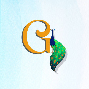 Letter G with a peacock design