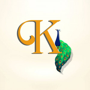 Letter K with a peacock feather illustration