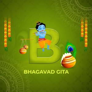 Illustration of Lord Krishna with the letter 'B' and decorations for Bhagavad Gita