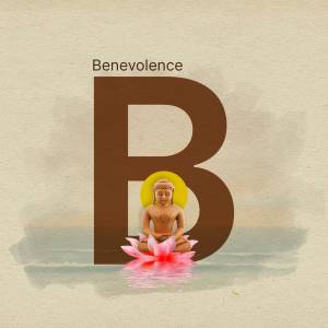 Letter 'B' with a Buddha statue inside, representing benevolence.