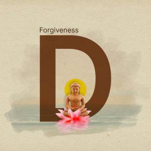 Letter D with a Buddha statue inside, representing forgiveness and meditation