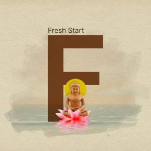 Letter F with a Buddha image inside a lotus flower